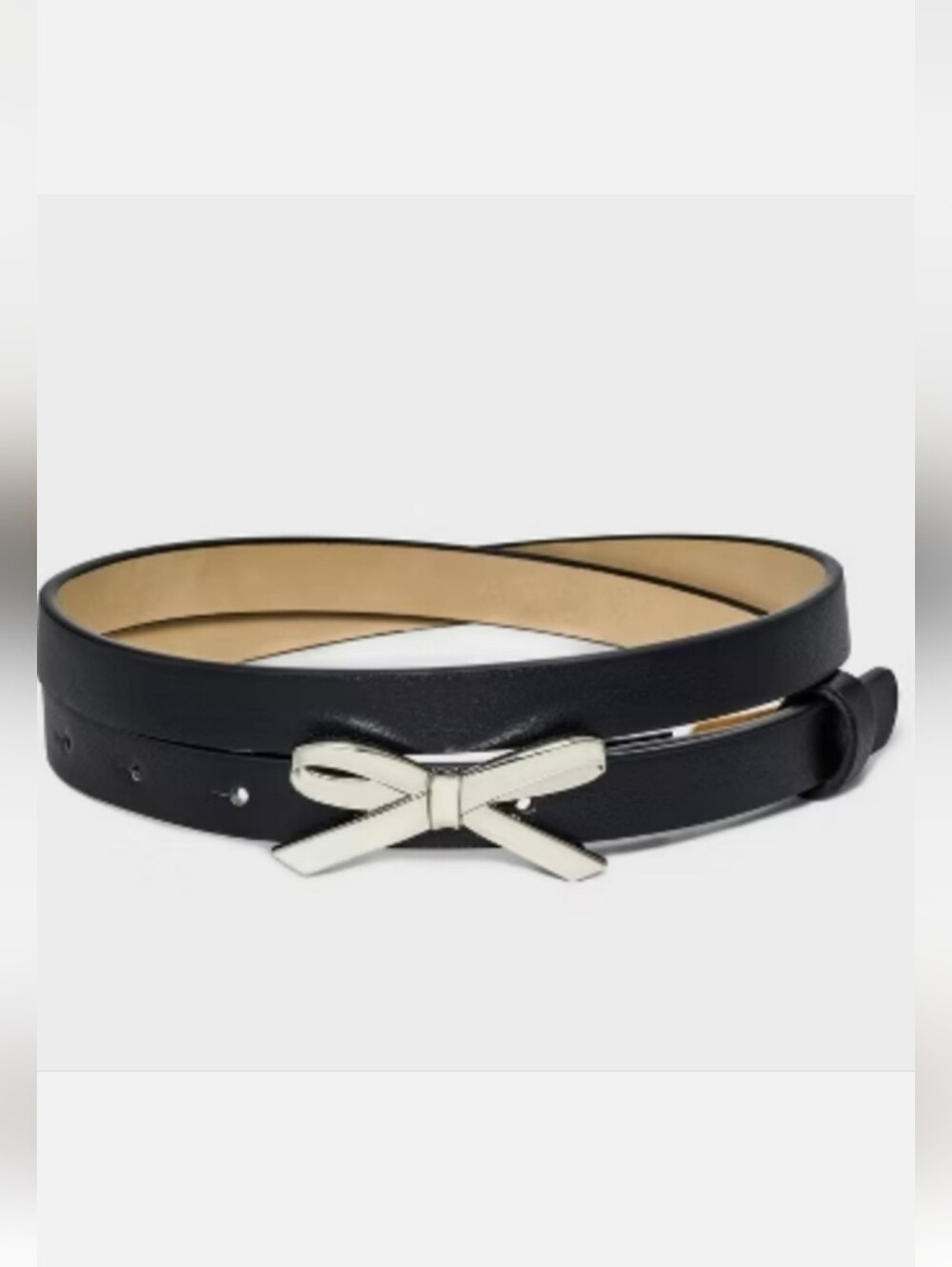 Wild Fable Silver Tone Metal Bow Buckle On Black Hinged Pin Belt Size Medium NWT